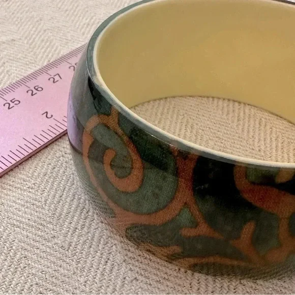 Lucite Acrylic Bangle Bracelet Brown & Turquoise Bohemian Swirls - Picture 4 of 10